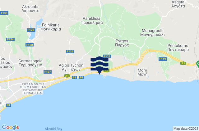 Karte der Gezeiten Kelláki, Cyprus