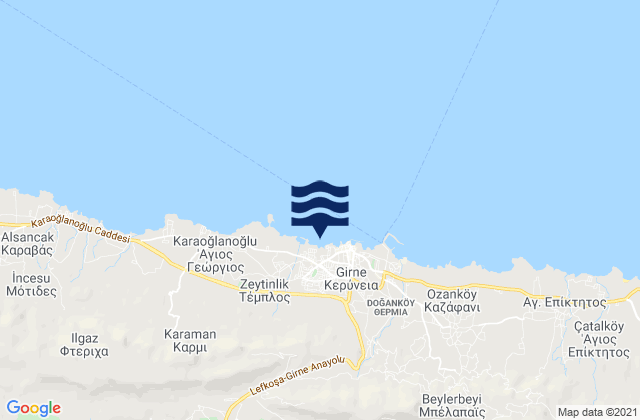 Karte der Gezeiten Kerýneia, Cyprus
