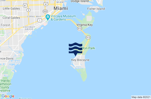 Karte der Gezeiten Key Biscayne (Biscayne Bay), United States
