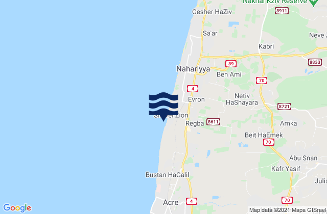 Karte der Gezeiten Kfar Yasif, Israel