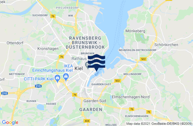 Karte der Gezeiten Kiel Port, Germany