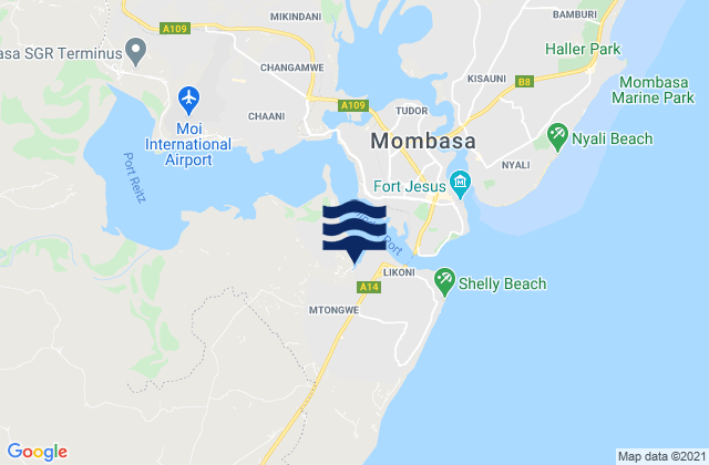 Karte der Gezeiten Kilindini Harbour, Tanzania