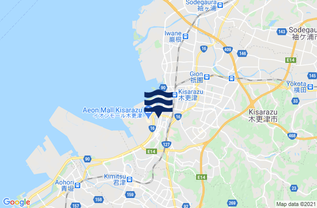 Karte der Gezeiten Kimitsu Shi, Japan
