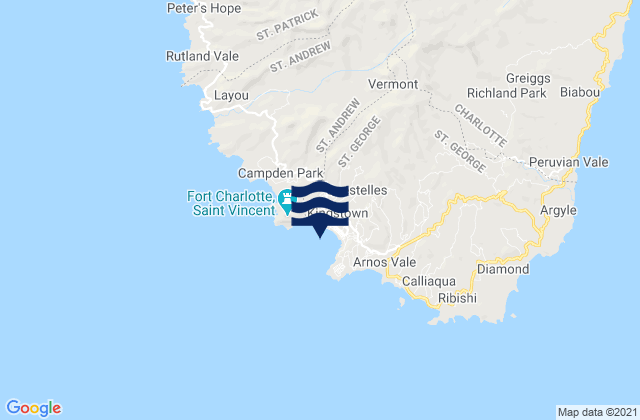 Karte der Gezeiten Kingstown St Vincent, Martinique