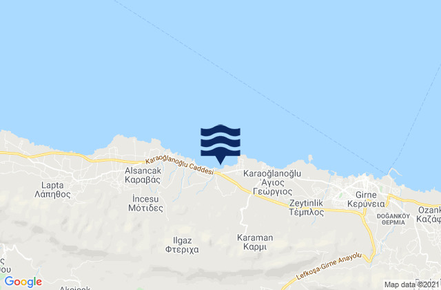 Karte der Gezeiten Kiomourtzoú, Cyprus