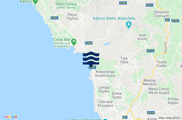 Karte der Gezeiten Kissónerga, Cyprus