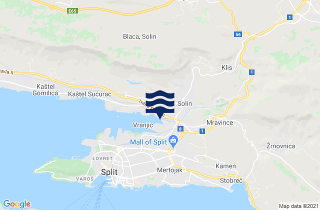 Karte der Gezeiten Klis, Croatia