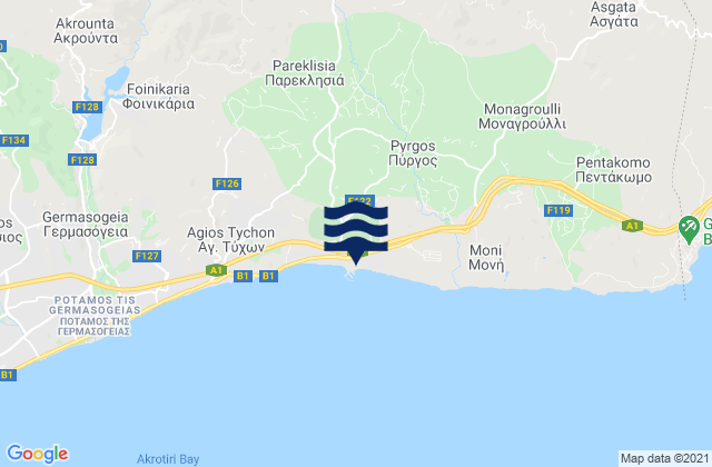 Karte der Gezeiten Klonári, Cyprus