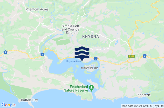 Karte der Gezeiten Knysna Harbour, South Africa