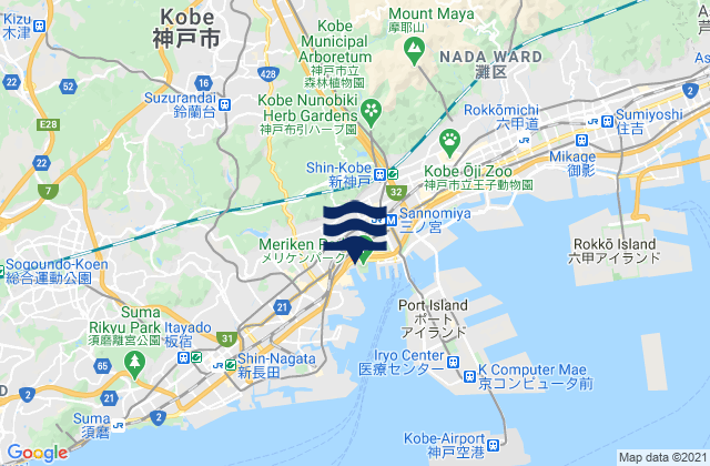 Karte der Gezeiten Kobe, Japan