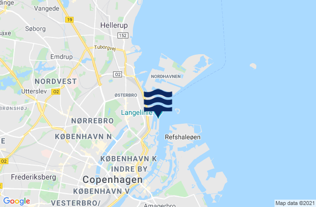 Karte der Gezeiten Kobenhavn (Copenhagen) Baltic Sea, Denmark