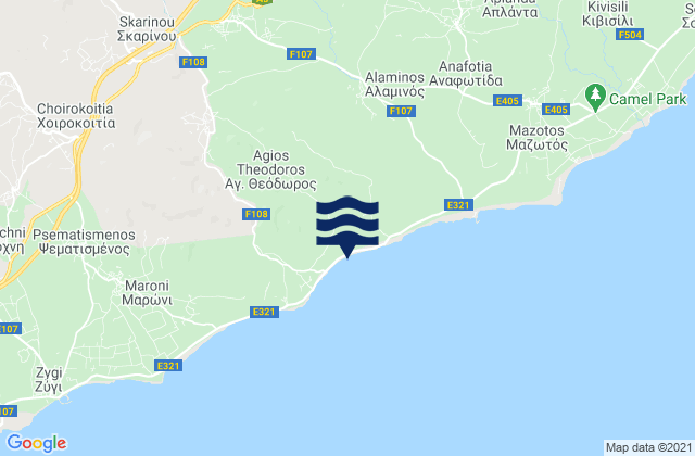 Karte der Gezeiten Kofínou, Cyprus