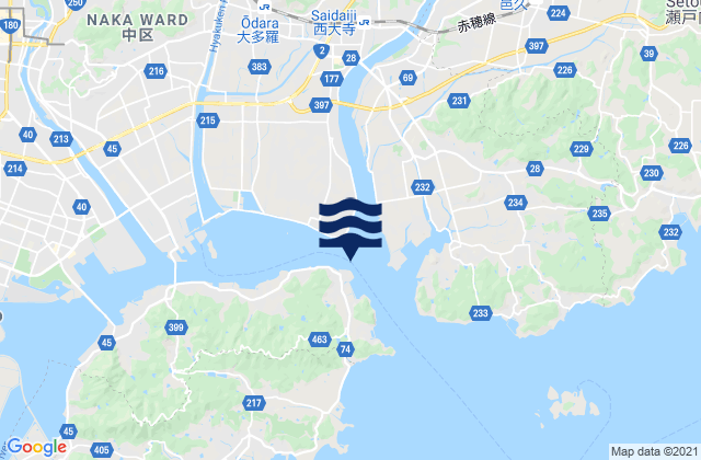 Karte der Gezeiten Kogusi, Japan
