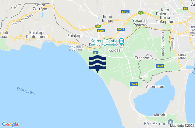 Karte der Gezeiten Kolóssi, Cyprus