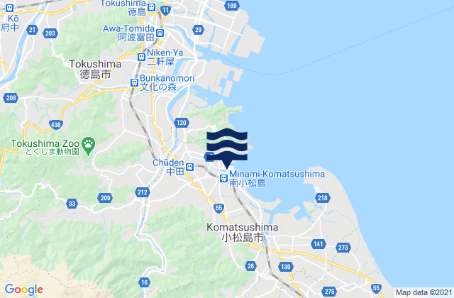 Karte der Gezeiten Komatsushimachō, Japan