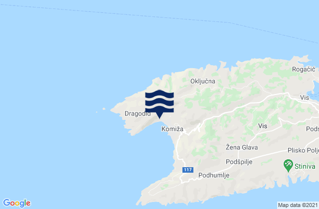 Karte der Gezeiten Komiza Vis Island, Croatia