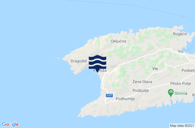 Karte der Gezeiten Komiža, Croatia