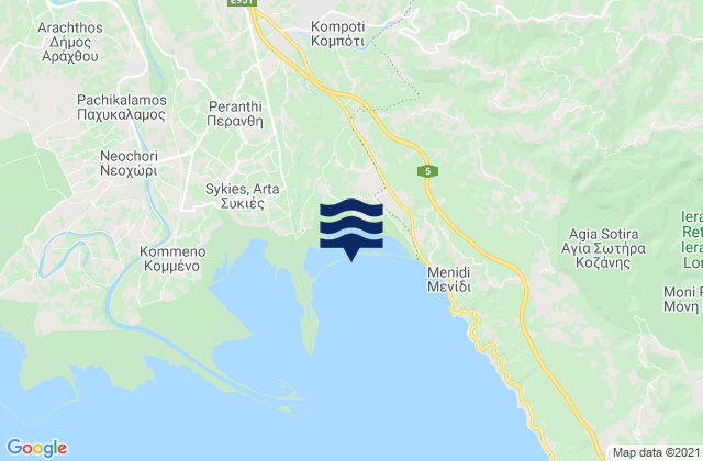 Karte der Gezeiten Kompóti, Greece