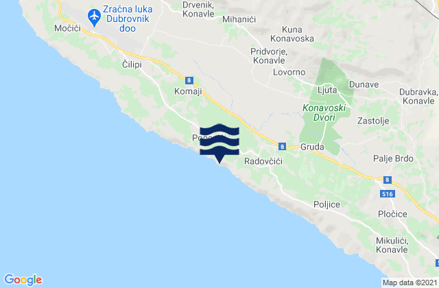 Karte der Gezeiten Konavle, Croatia