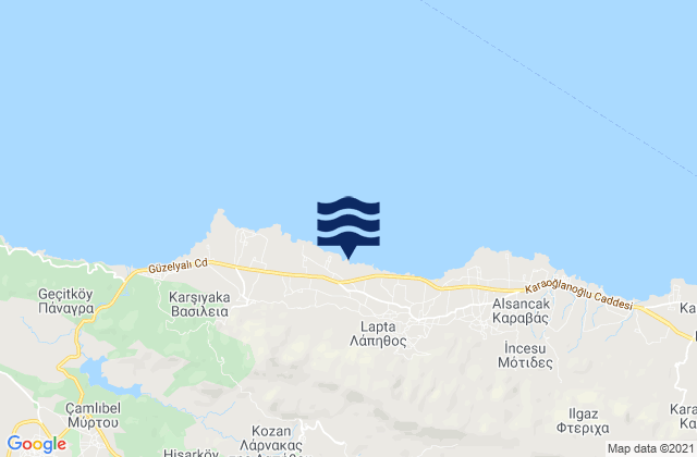 Karte der Gezeiten Konteménos, Cyprus