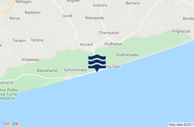 Karte der Gezeiten Konārka, India