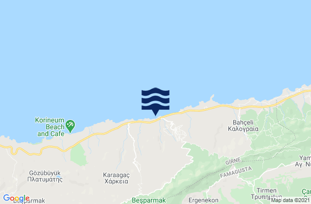 Karte der Gezeiten Kornókipos, Cyprus