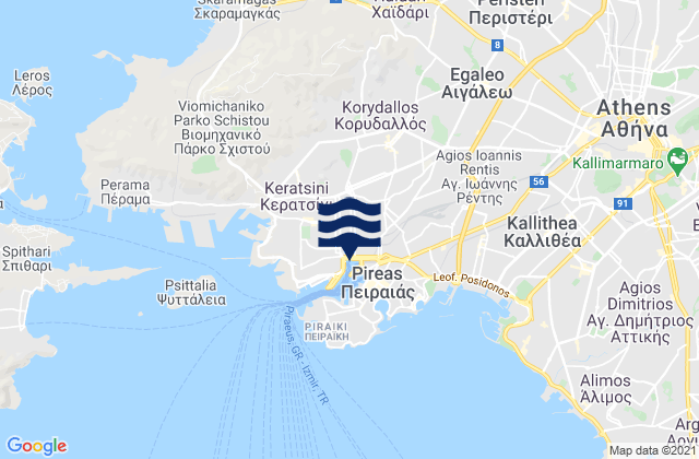 Karte der Gezeiten Korydallós, Greece