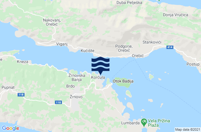 Karte der Gezeiten Korčula, Croatia