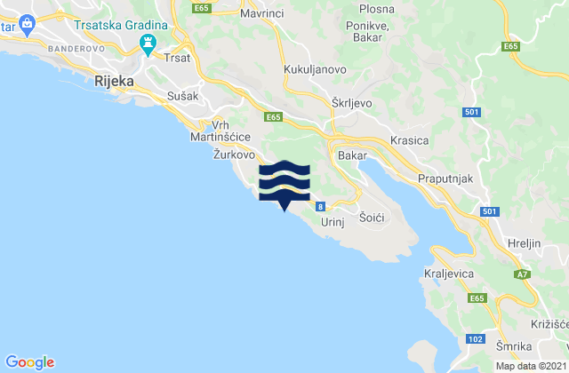 Karte der Gezeiten Kostrena, Croatia