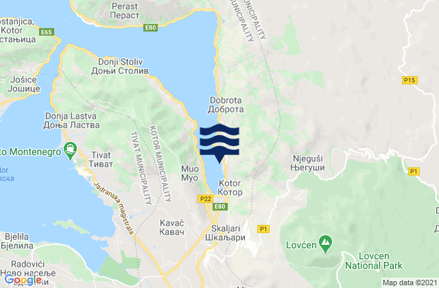Karte der Gezeiten Kotor, Montenegro