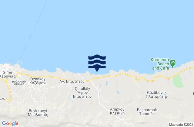 Karte der Gezeiten Koutsovéntis, Cyprus