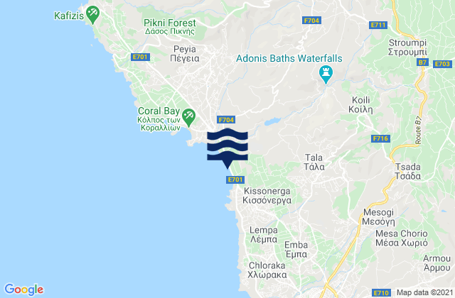 Karte der Gezeiten Koíli, Cyprus