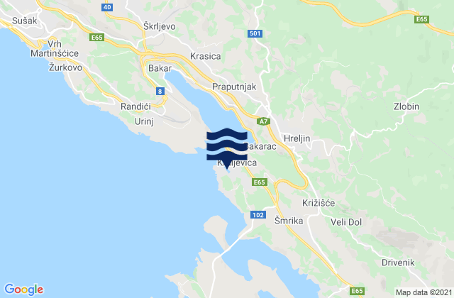 Karte der Gezeiten Kraljevica, Croatia