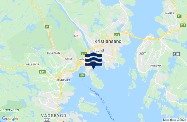 Karte der Gezeiten Kristiansand, Norway