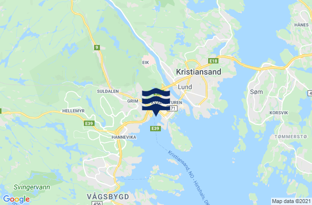 Karte der Gezeiten Kristiansand Port, Norway