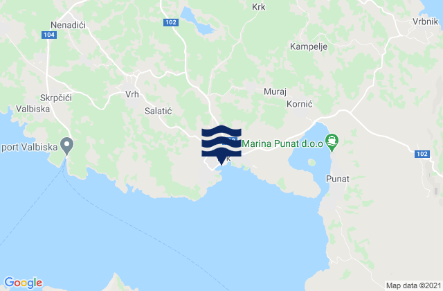 Karte der Gezeiten Krk, Croatia