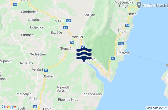 Karte der Gezeiten Kršan, Croatia