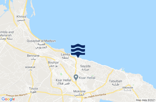Karte der Gezeiten Ksar Hellal, Tunisia