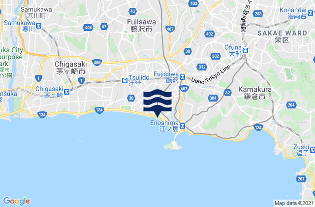 Karte der Gezeiten Kugenuma Kaigan, Japan