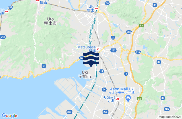 Karte der Gezeiten Kumamoto, Japan