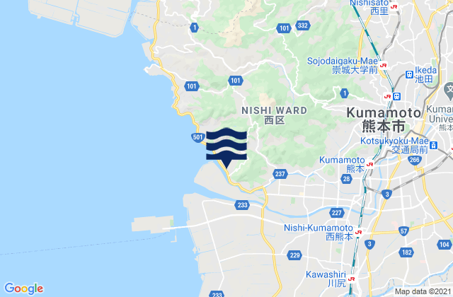 Karte der Gezeiten Kumamoto Shi, Japan