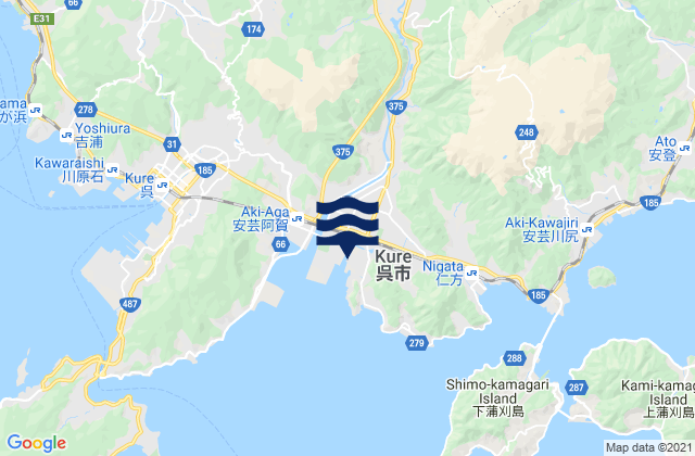 Karte der Gezeiten Kure-shi, Japan