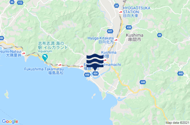 Karte der Gezeiten Kushima Shi, Japan