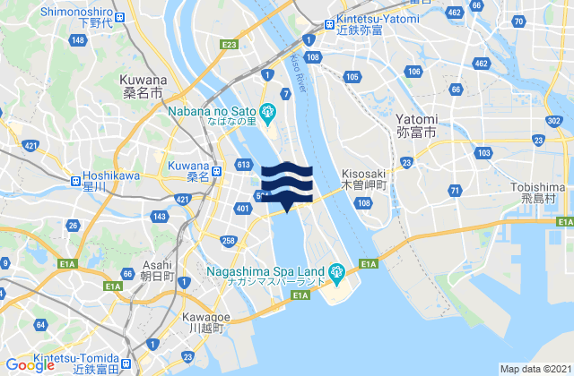 Karte der Gezeiten Kuwana, Japan