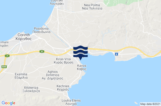 Karte der Gezeiten Kyrás Vrýsi, Greece