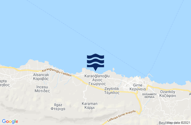 Karte der Gezeiten Kármi, Cyprus