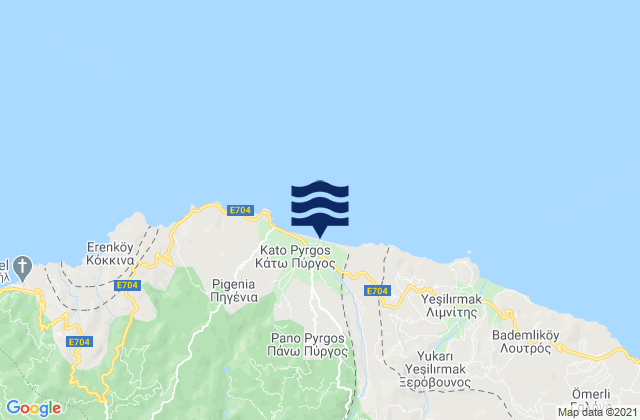 Karte der Gezeiten Káto Pýrgos, Cyprus