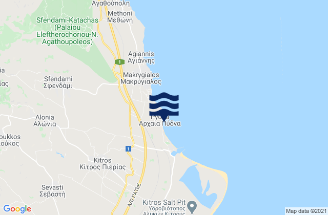 Karte der Gezeiten Kítros, Greece