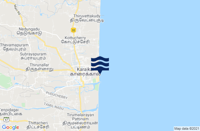 Karte der Gezeiten Kāraikāl, India