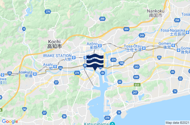 Karte der Gezeiten Kōchi Shi, Japan